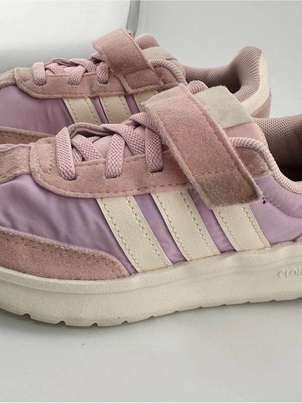 adidas Kids Pink and Cream Athletic Sneakers with Hook-and-Loop Strap